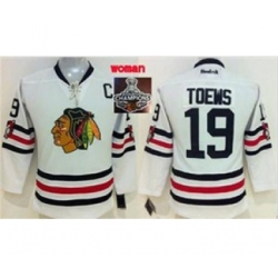 women nhl jerseys chicago blackhawks #19 toews white[2015 Stanley cup champions]