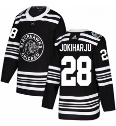 Youth Adidas Chicago Blackhawks 28 Henri Jokiharju Authentic Black 2019 Winter Classic NHL Jersey 