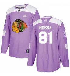 Youth Adidas Chicago Blackhawks 81 Marian Hossa Authentic Purple Fights Cancer Practice NHL Jersey 