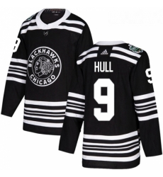 Youth Adidas Chicago Blackhawks 9 Bobby Hull Authentic Black 2019 Winter Classic NHL Jersey 