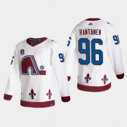 Men Colorado Avalanche 96 Mikko Rantanen White 2022 Stanley Cup Final Patch Reverse Retro Stitched Jersey