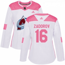 Womens Adidas Colorado Avalanche 16 Nikita Zadorov Authentic WhitePink Fashion NHL Jersey 