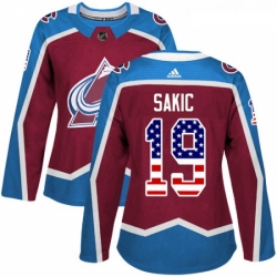 Womens Adidas Colorado Avalanche 19 Joe Sakic Authentic Burgundy Red USA Flag Fashion NHL Jersey 