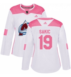 Womens Adidas Colorado Avalanche 19 Joe Sakic Authentic WhitePink Fashion NHL Jersey 