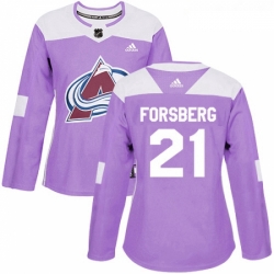 Womens Adidas Colorado Avalanche 21 Peter Forsberg Authentic Purple Fights Cancer Practice NHL Jersey 