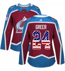 Womens Adidas Colorado Avalanche 24 AJ Greer Authentic Burgundy Red USA Flag Fashion NHL Jersey 