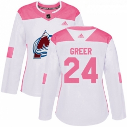 Womens Adidas Colorado Avalanche 24 AJ Greer Authentic WhitePink Fashion NHL Jersey 