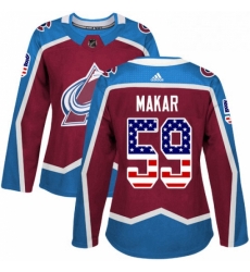 Womens Adidas Colorado Avalanche 59 Cale Makar Authentic Burgundy Red USA Flag Fashion NHL Jersey 