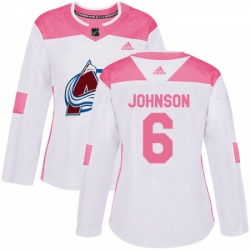 Womens Adidas Colorado Avalanche 6 Erik Johnson Authentic WhitePink Fashion NHL Jersey 