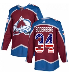 Youth Adidas Colorado Avalanche 34 Carl Soderberg Authentic Burgundy Red USA Flag Fashion NHL Jersey 