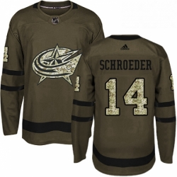 Mens Adidas Columbus Blue Jackets 14 Jordan Schroeder Premier Green Salute to Service NHL Jersey 