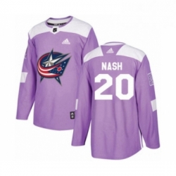 Mens Adidas Columbus Blue Jackets 20 Riley Nash Authentic Purple Fights Cancer Practice NHL Jersey 