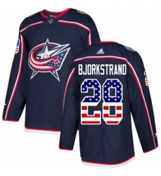 Mens Adidas Columbus Blue Jackets 28 Oliver Bjorkstrand Authentic Navy Blue USA Flag Fashion NHL Jersey 