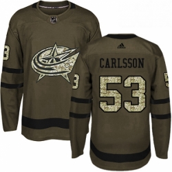 Mens Adidas Columbus Blue Jackets 53 Gabriel Carlsson Authentic Green Salute to Service NHL Jersey 