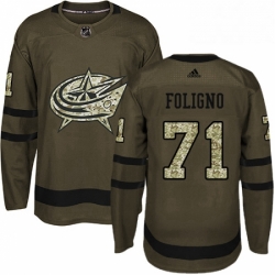 Mens Adidas Columbus Blue Jackets 71 Nick Foligno Premier Green Salute to Service NHL Jersey 