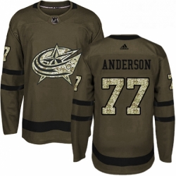 Mens Adidas Columbus Blue Jackets 77 Josh Anderson Authentic Green Salute to Service NHL Jersey 