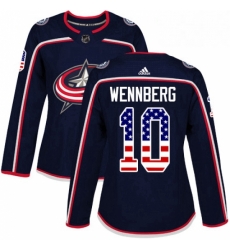 Womens Adidas Columbus Blue Jackets 10 Alexander Wennberg Authentic Navy Blue USA Flag Fashion NHL Jersey 