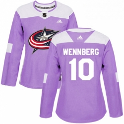 Womens Adidas Columbus Blue Jackets 10 Alexander Wennberg Authentic Purple Fights Cancer Practice NHL Jersey 