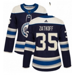 Womens Adidas Columbus Blue Jackets 35 Jeff Zatkoff Authentic Navy Blue Alternate NHL Jerse