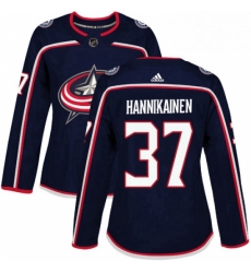 Womens Adidas Columbus Blue Jackets 37 Markus Hannikainen Authentic Navy Blue Home NHL Jersey 