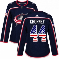 Womens Adidas Columbus Blue Jackets 44 Taylor Chorney Authentic Navy Blue USA Flag Fashion NHL Jersey 