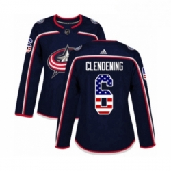 Womens Adidas Columbus Blue Jackets 6 Adam Clendening Authentic Navy Blue USA Flag Fashion NHL Jersey 