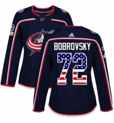 Womens Adidas Columbus Blue Jackets 72 Sergei Bobrovsky Authentic Navy Blue USA Flag Fashion NHL Jersey 