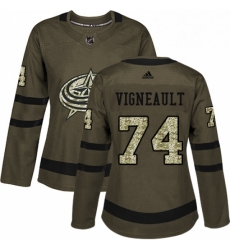 Womens Adidas Columbus Blue Jackets 74 Sam Vigneault Authentic Green Salute to Service NHL Jersey 