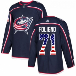 Youth Adidas Columbus Blue Jackets 71 Nick Foligno Authentic Navy Blue USA Flag Fashion NHL Jersey 