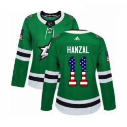 Womens Adidas Dallas Stars 11 Martin Hanzal Authentic Green USA Flag Fashion NHL Jersey 