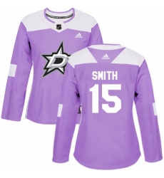 Womens Adidas Dallas Stars 15 Bobby Smith Authentic Purple Fights Cancer Practice NHL Jersey 