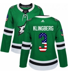 Womens Adidas Dallas Stars 3 John Klingberg Authentic Green USA Flag Fashion NHL Jersey 