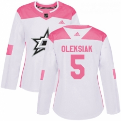 Womens Adidas Dallas Stars 5 Jamie Oleksiak Authentic WhitePink Fashion NHL Jersey 