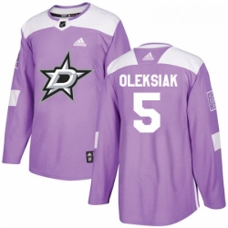 Youth Adidas Dallas Stars 5 Jamie Oleksiak Authentic Purple Fights Cancer Practice NHL Jersey 