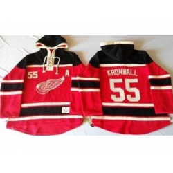 Detroit Red Wings 55 Niklas Kronwall Red Sawyer Hooded Sweatshirt Stitched NHL Jersey