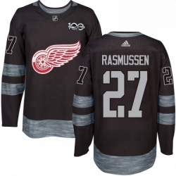 Mens Adidas Detroit Red Wings 27 Michael Rasmussen Authentic Black 1917 2017 100th Anniversary NHL Jersey 