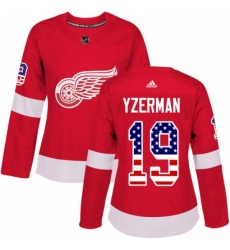 Womens Adidas Detroit Red Wings 19 Steve Yzerman Authentic Red USA Flag Fashion NHL Jersey 