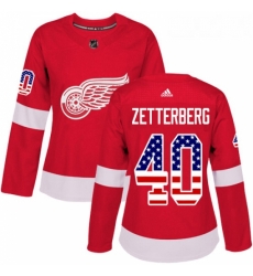 Womens Adidas Detroit Red Wings 40 Henrik Zetterberg Authentic Red USA Flag Fashion NHL Jersey 