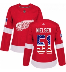 Womens Adidas Detroit Red Wings 51 Frans Nielsen Authentic Red USA Flag Fashion NHL Jersey 