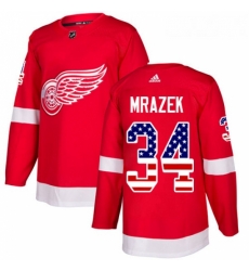 Youth Adidas Detroit Red Wings 34 Petr Mrazek Authentic Red USA Flag Fashion NHL Jersey 