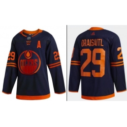 Men Adidas Edmonton Oilers Leon Draisaitl Navy 50th Anniversary Adidas Jersey A patch