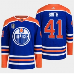 Men Edmonton Oilers 41 Mike Smith Royal 2024 Stanley Cup Final Patch Stitched Jersey