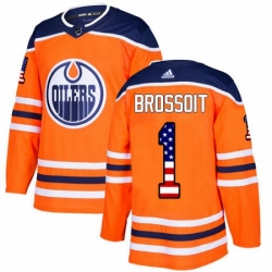 Mens Adidas Edmonton Oilers 1 Laurent Brossoit Authentic Orange USA Flag Fashion NHL Jersey 