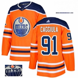 Mens Adidas Edmonton Oilers 91 Drake Caggiula Authentic Orange Fashion Gold NHL Jersey 