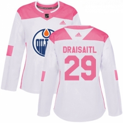 Womens Adidas Edmonton Oilers 29 Leon Draisaitl Authentic WhitePink Fashion NHL Jersey 