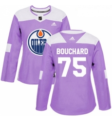 Womens Adidas Edmonton Oilers 75 Evan Bouchard Authentic Purple Fights Cancer Practice NHL Jersey 