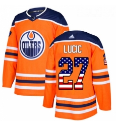 Youth Adidas Edmonton Oilers 27 Milan Lucic Authentic Orange USA Flag Fashion NHL Jersey 