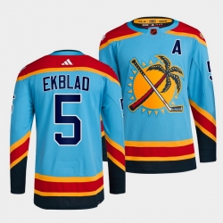 Men Florida Panthers 5 Aaron Ekblad Blue 2022 Reverse Retro Stitched Jersey