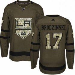 Mens Adidas Los Angeles Kings 17 Jonny Brodzinski Authentic Green Salute to Service NHL Jersey 