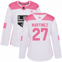 Womens Adidas Los Angeles Kings 27 Alec Martinez Authentic WhitePink Fashion NHL Jersey 